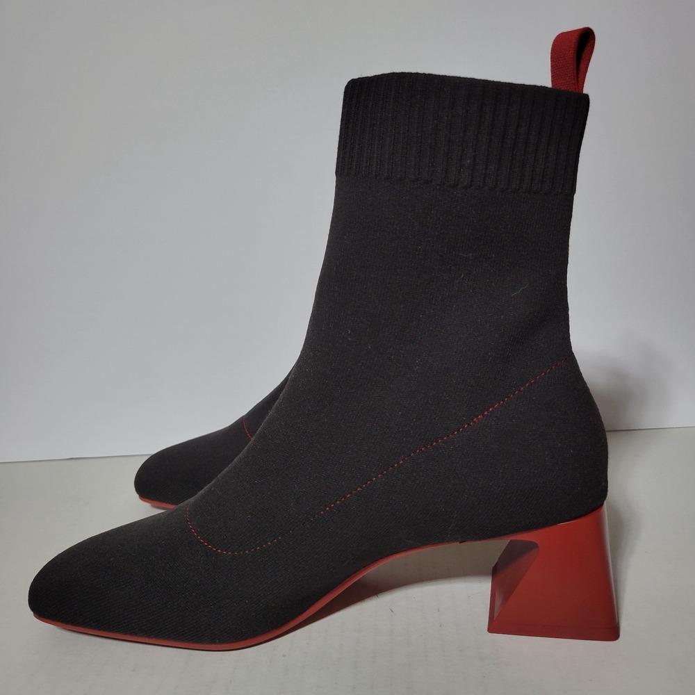 Vivaia Regina Pro Square Toe Heeled Boots Red Block Heel Black Sz 41.5 Sz 10 - Picture 2 of 7